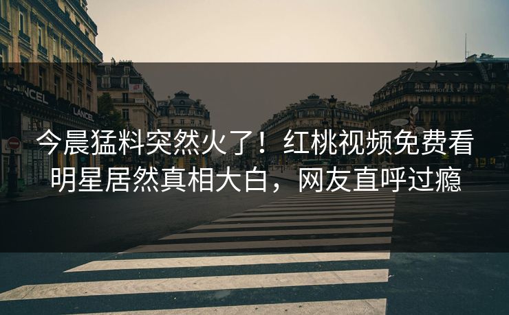 今晨猛料突然火了！红桃视频免费看明星居然真相大白，网友直呼过瘾